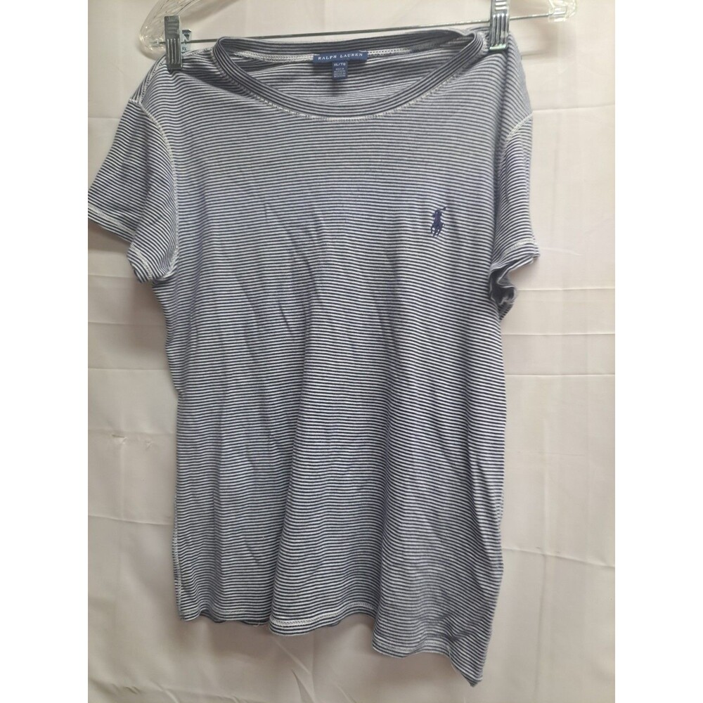 2001 Ralph Lauren Navy And White Stripe Cap Sleeve Crew Neck Womens Tshirt Size